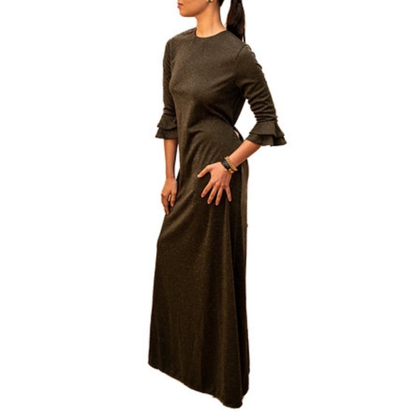 DEVORAH'S SECRET Elegant Maxi Dress Bell Khaki Sparkle Regular and Plus Sizes - Picture 5 of 6